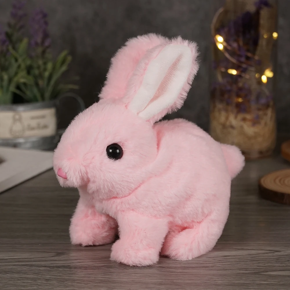 Conejo de peluche eléctrico interactivo para niños, muñeco de peluche con orejas de muñeca para caminar, regalo de cumpleaños y Navidad, 6 pulgadas