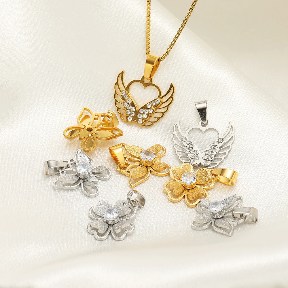 5 Stück Edelstahl Metall Herz Blume Schmetterling Zirkonia Anhänger für Halsketten, Armbänder, DIY Schmuck, Anhänger, Ohrringe – Detail 4