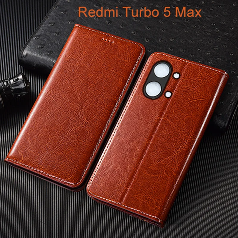 

Crazy Horse Genuine Leather Flip Case For Xiaomi Redmi Turbo 5 Max Phone Cover Card Cases Scratch Proof