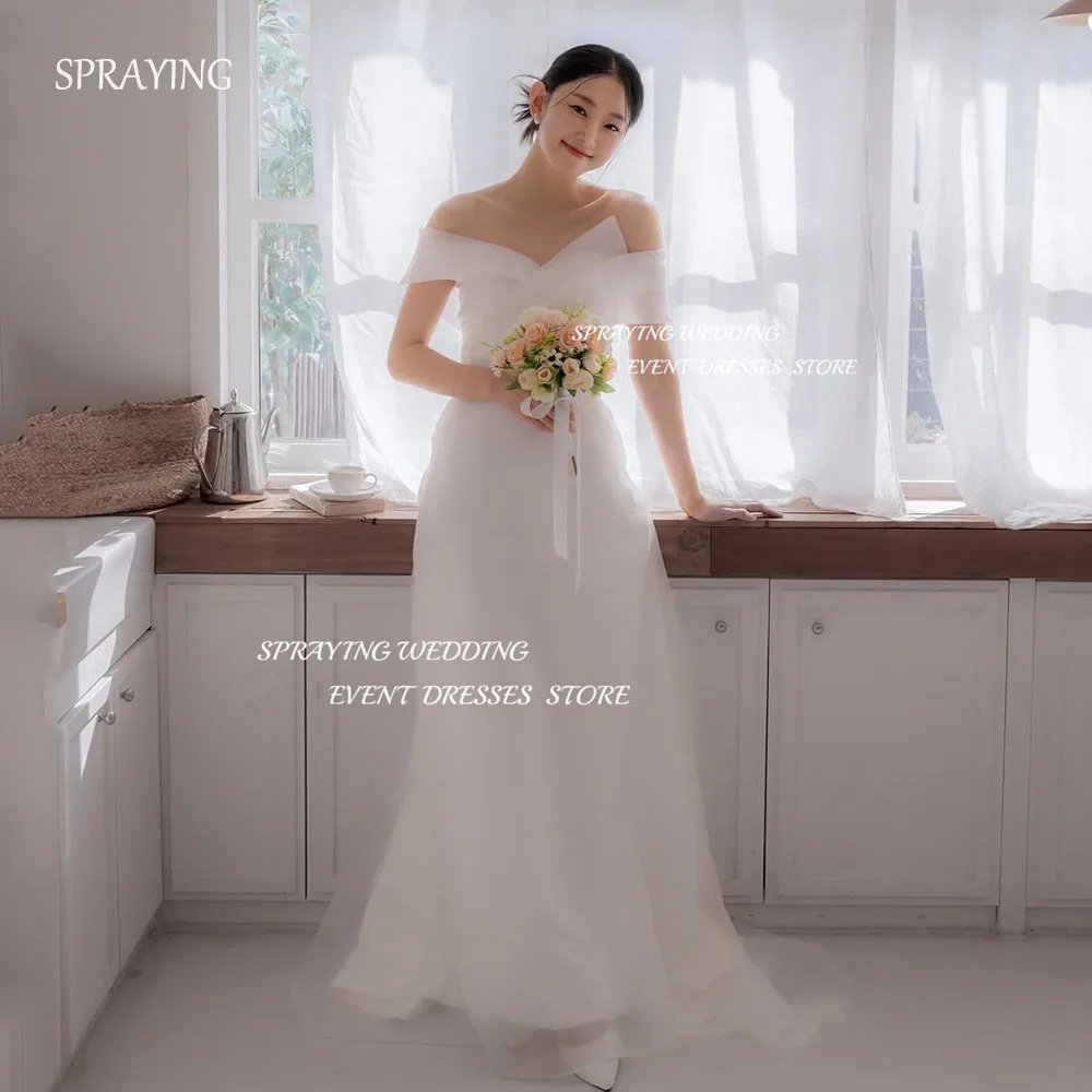 

SPRAYING Elegant Mermaid Wedding Dress Korea Photo Shoot Off Shoulder Organza Corset Bridal Gowns Floor Length 웨딩드레스 Customized