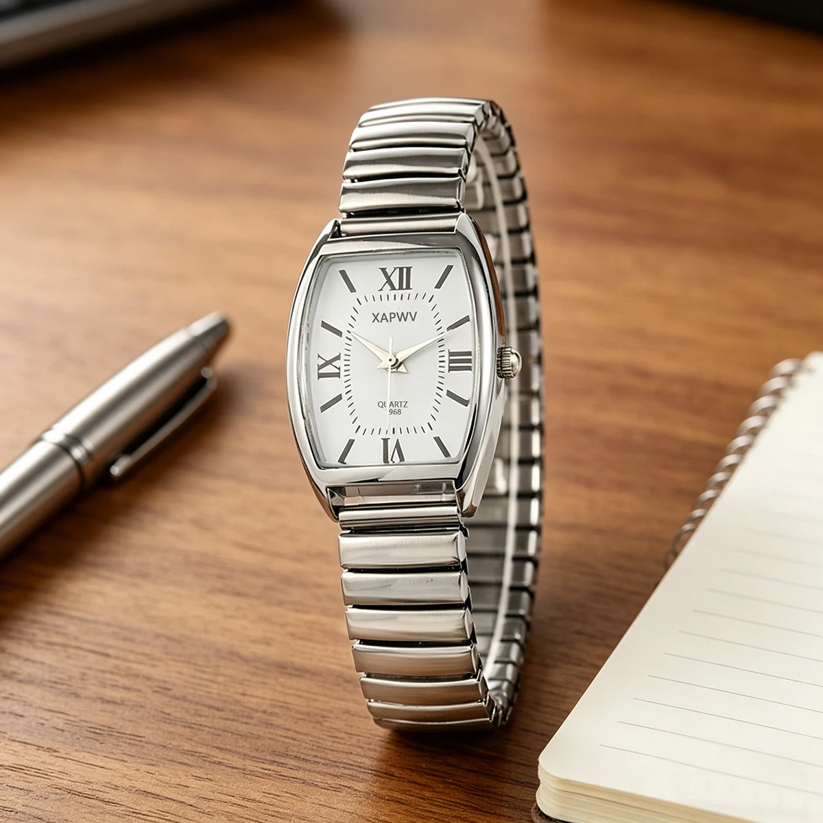 Women's Quartz Wristwatch, Barrel-Shaped Design, Elastic Strap, Fashionable and Versatile Style