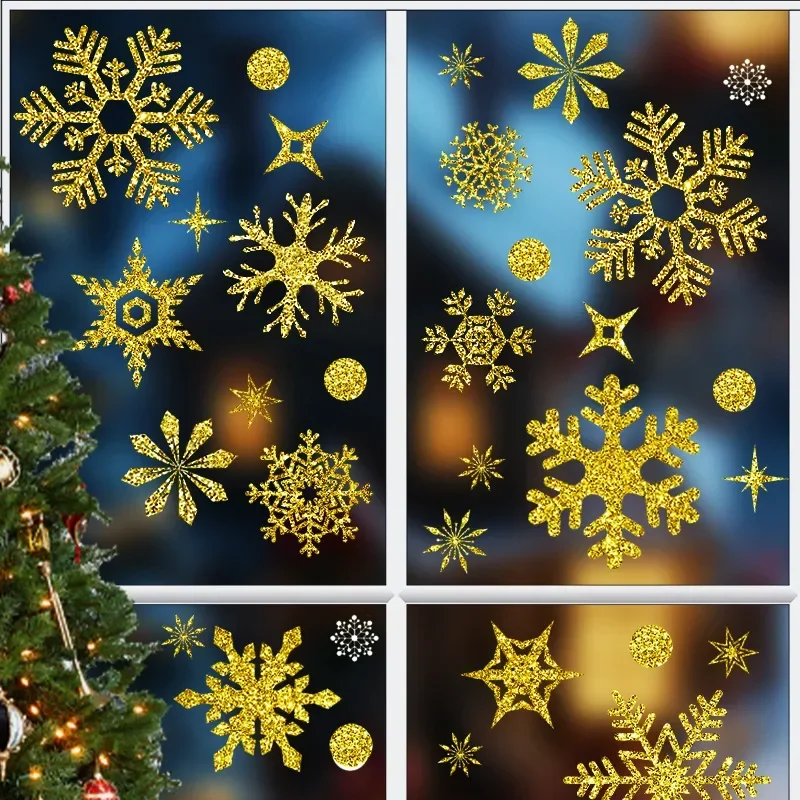 New Christmas Gold Silver Red Snowflake Stickers for Window Glass Self-adhesive Static Mirror Sticker 20x30cm 9pcs Set