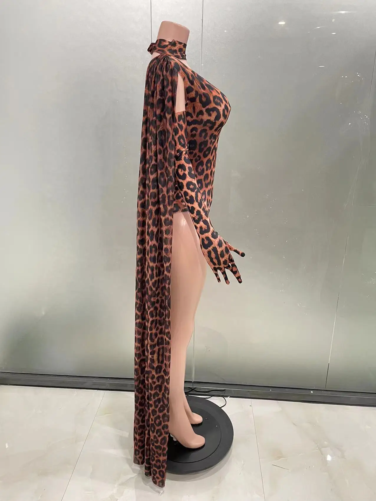 STOCK Leopard Pattern Bodysuit Gloves Top Fashion Sexy Birthday Party Bodycon Outfit Women Singer Show Performance Costume