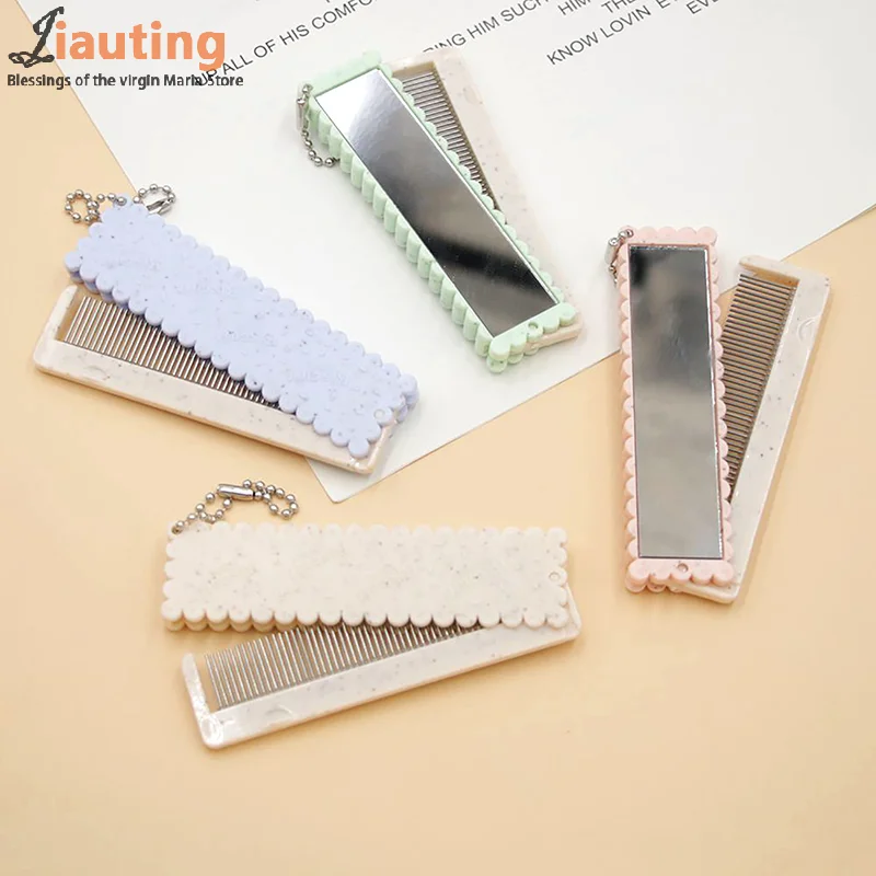 1pcs Professional Cartoon Hair Comb With Mirror Travel Portable Folding Hair Brush Compact Pocket Size Purse Travel Hair Combs