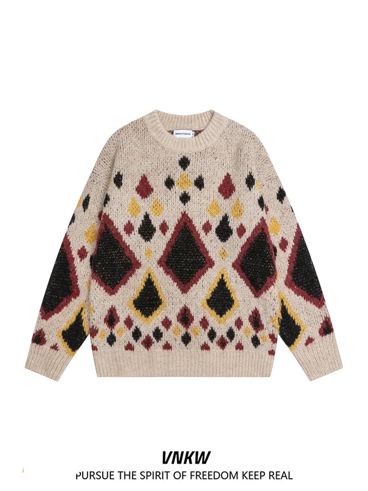 

American Retro Color Blo Knitted Sweater Casual Loose Men's Women's Lazy Sle Versatile Couple's Sweater Warm Autumn Long ...