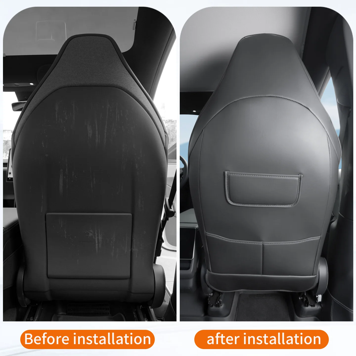 For 6-Seater Tesla Model YL First Row Seat Back anti Kick Pad, All Inclusive Design, Backrest Protection Pad, Black, 2pcs