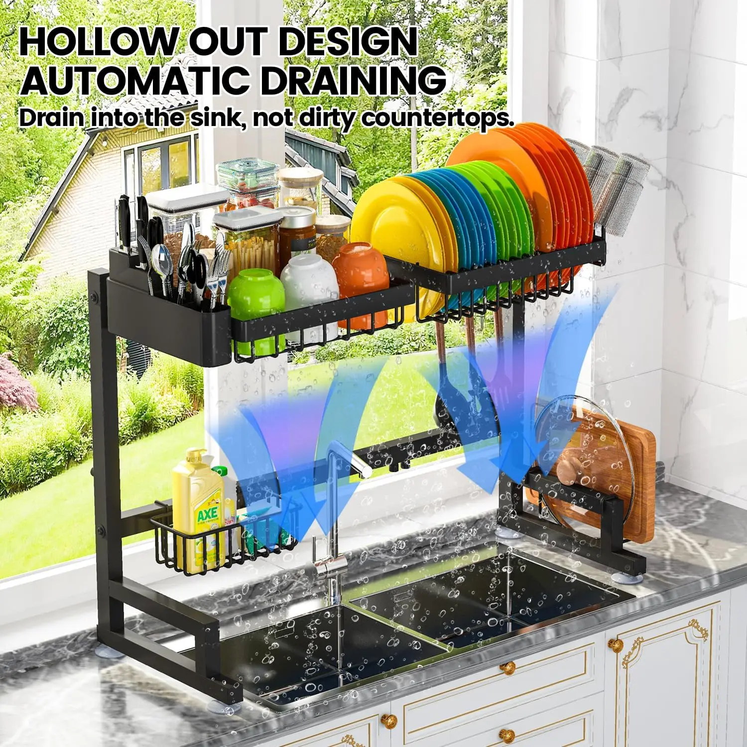Dish Rack Above Sink - Two-Tier Large Capacity Draining Rack with Knife and Utensil Holder Home Decor
