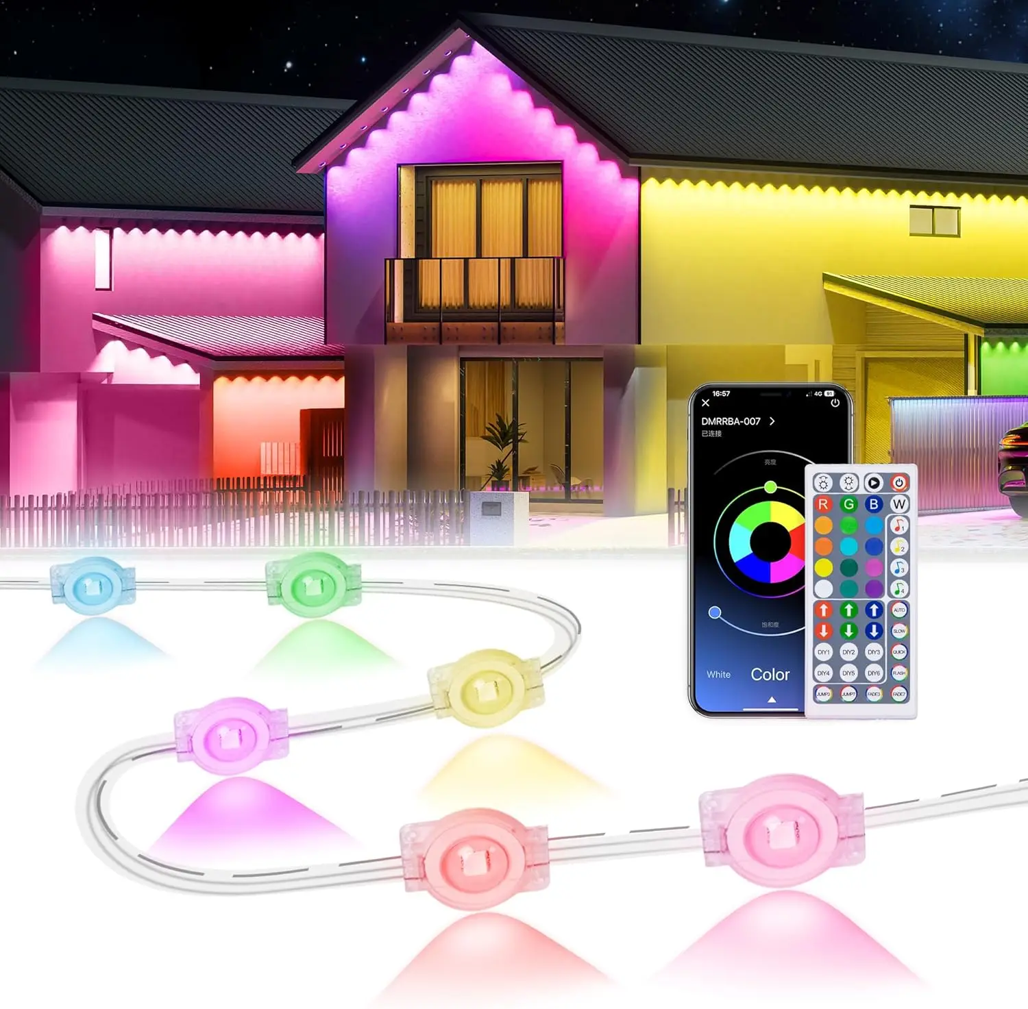 

Permanent Outdoor Lights for House, 100ft /150ft Smart RGB LED Lights Outside with 16 Million DIY Colors, IP67 Waterproof Ete