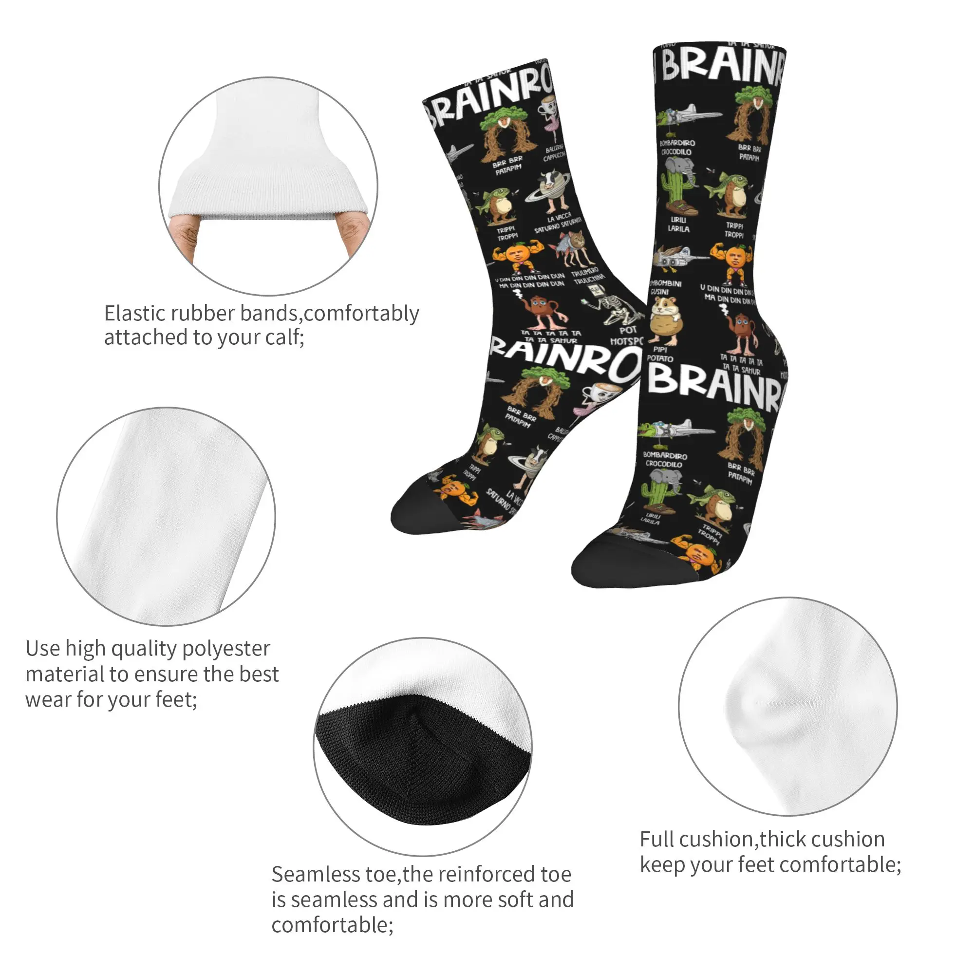 Funny Italian Brain Rot Characters Brainrot Soccer Socks  Polyester Middle Tube Socks for Women Men Breathable