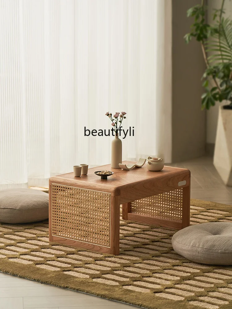 

Solid Wood Bay Window Small Tea Cherrywood Tatami Tea Table Sofa Side Balcony Small Table Small Apartment