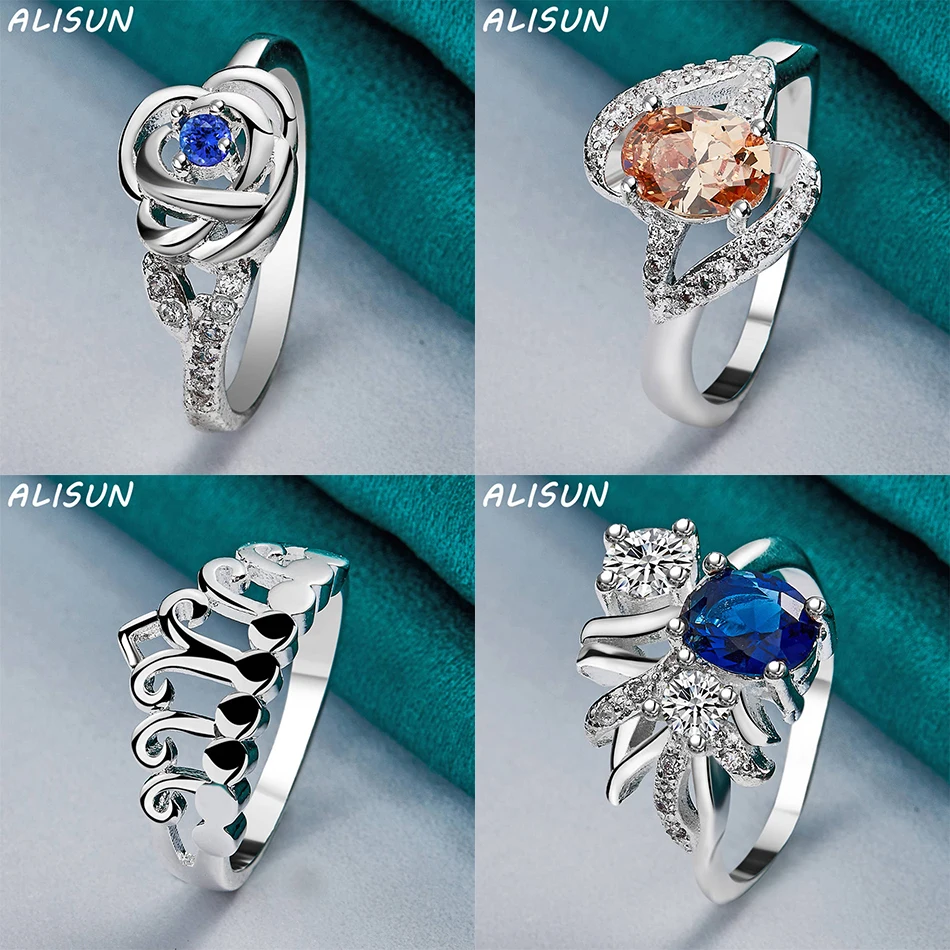 

ALISUN 925 Sterling Silver Size 7-10 Zircons Geometric Ring For Women Grace Jewelry Trend Fashionable Birthday Party Gifts