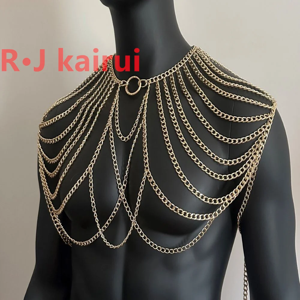 RJ Fashion Handmade Gold Men Chains Jewelry Unique Punk Necklace Shoulder Chains Cosplay Jewelry 3 Colors