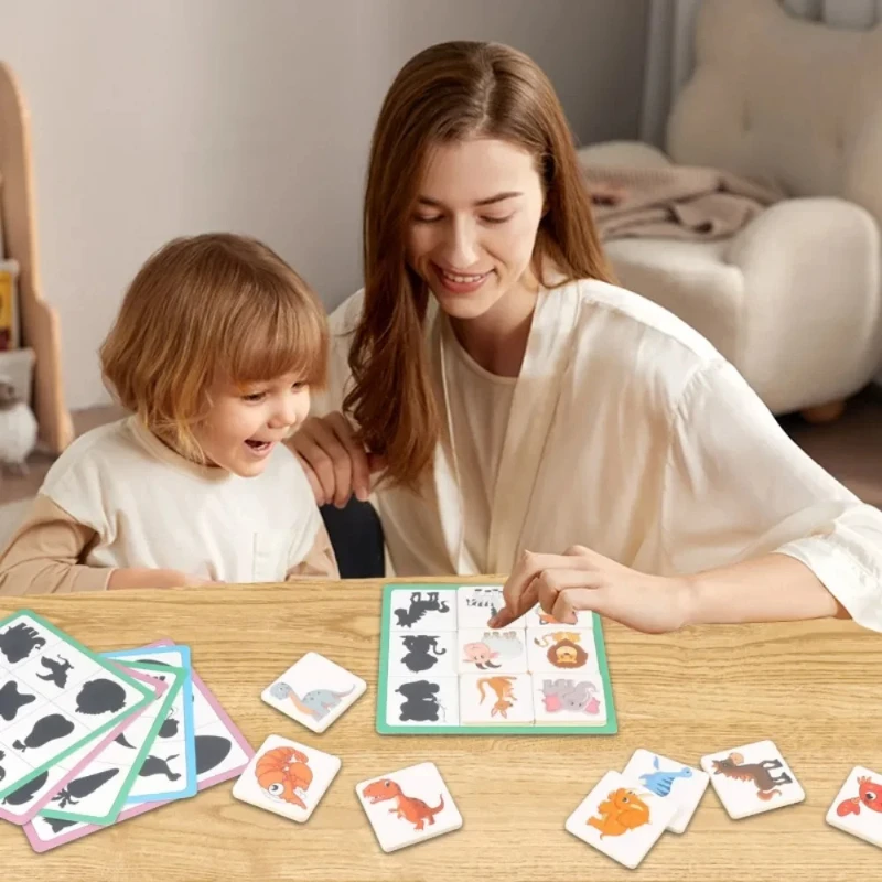 モンテッソーリ形状マッチングボードゲーム木製影を見つける一致する画像動物フルーツブロックパズル子供のための教育玩具