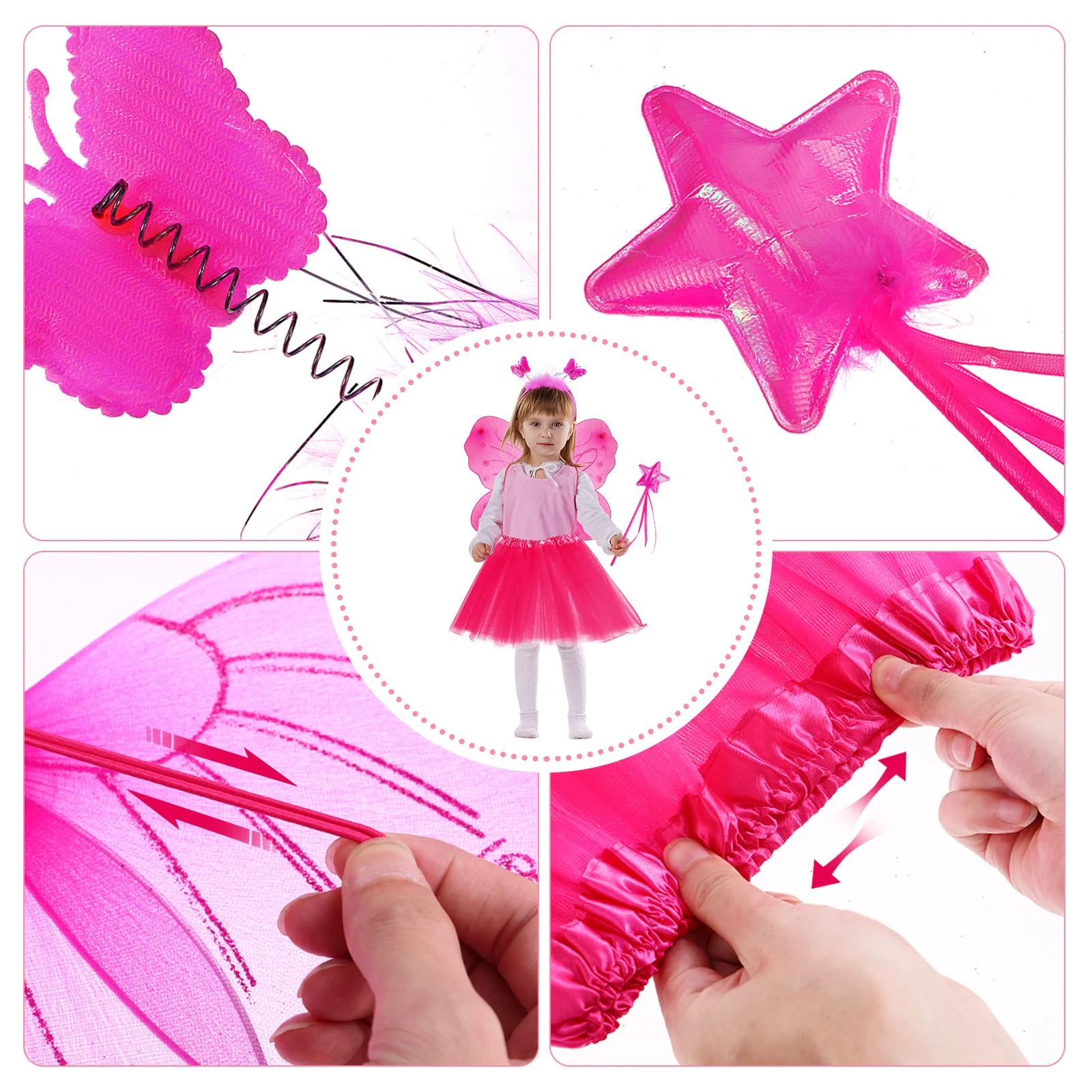 Set of 4 Kids Outfit Tutu Skirt Fairy Stick Headband Cosplay Costume Kit for Party Performance Fancy Dress