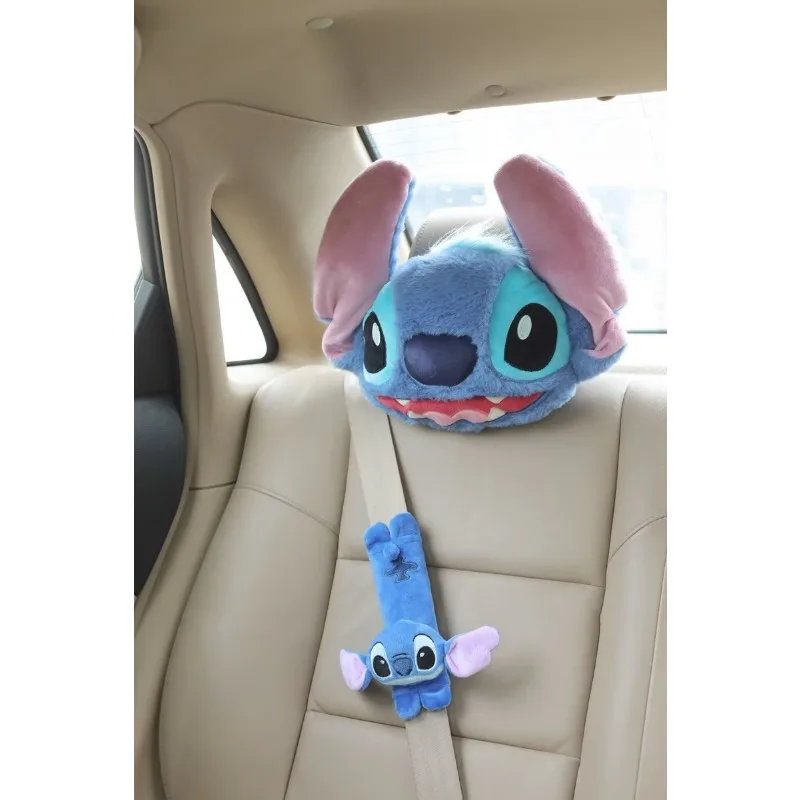 2024 New Disney Cartoon Stitch poggiatesta per auto cuscino per il collo sedile universale copertura per cintura di sicurezza per auto accessori