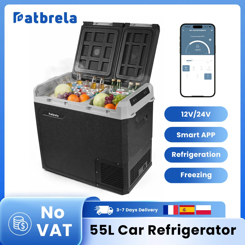Réfrigérateur de voiture Patbrela 20L 40L 55L, réfrigérateur à compresseur 12V, réfrigérateur portable 12/24V DC 100-240V AC pour le camping et les voyages avec application, réfrigérateur de camping