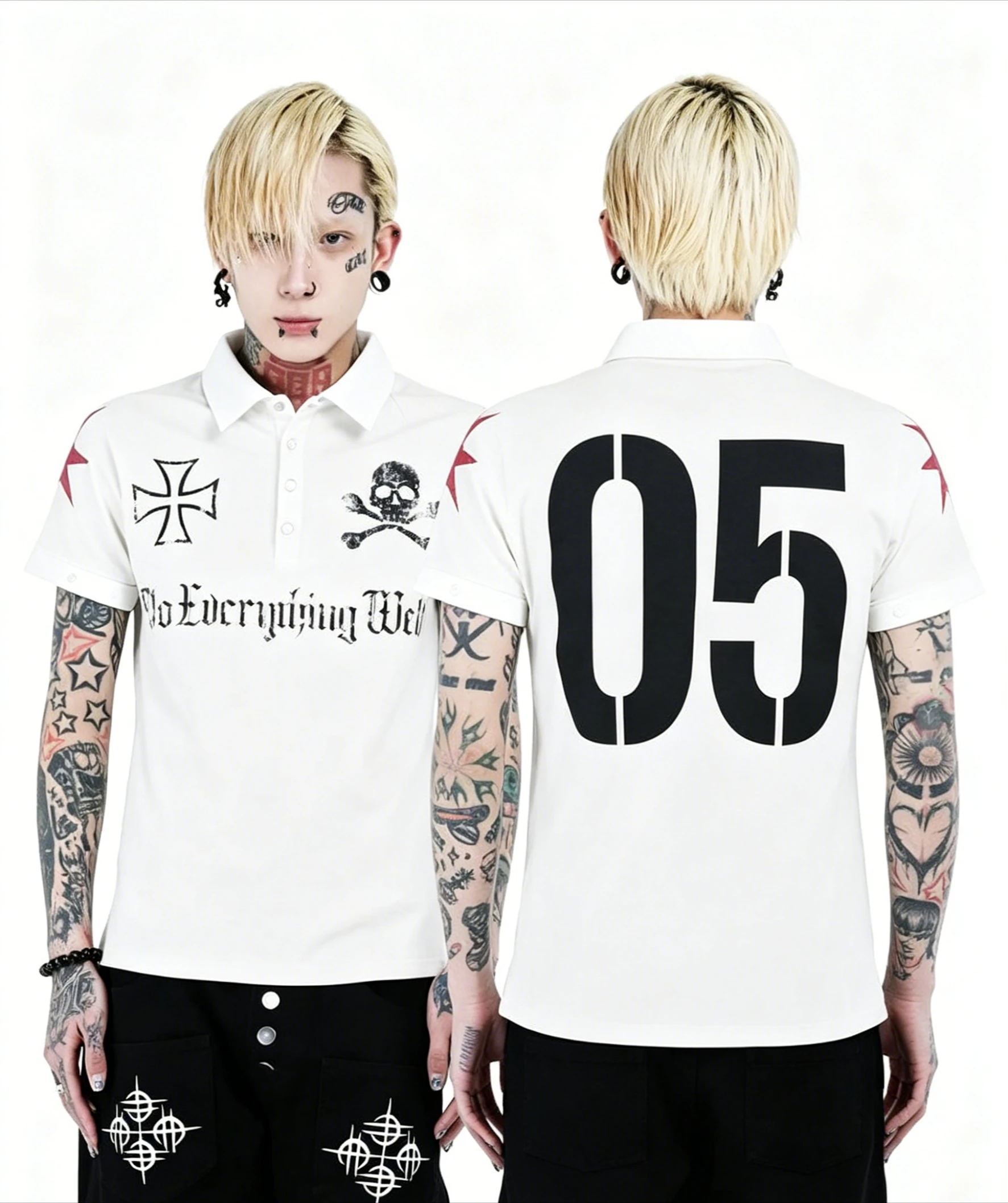 Men's Polo Summer Y2K White Skull Polo Shirt America Retro Street Minimalist and Fashionable Hip Hop Y2K Print Polo Shirt