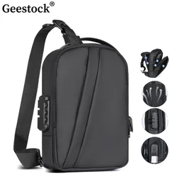 Geestock-bolso hombre Bolso de hombro impermeable para hombre, bandolera Oxford con Usb, antirrobo, corto, de viaje