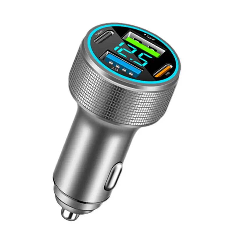 

Автомобильное USB-зарядное устройство, 4-портовое автомобильное USB-адаптер типа C, светодиодный цифровой дисплей, быстрая зарядка, автомобильное зарядное устройство для телефона для внедорожника, седана