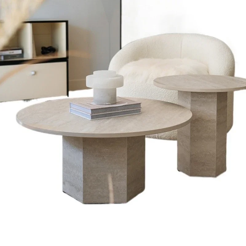 

Rock white coffee table, retro wabi sabi, small apartment household, combination grotto rock slab coffee table