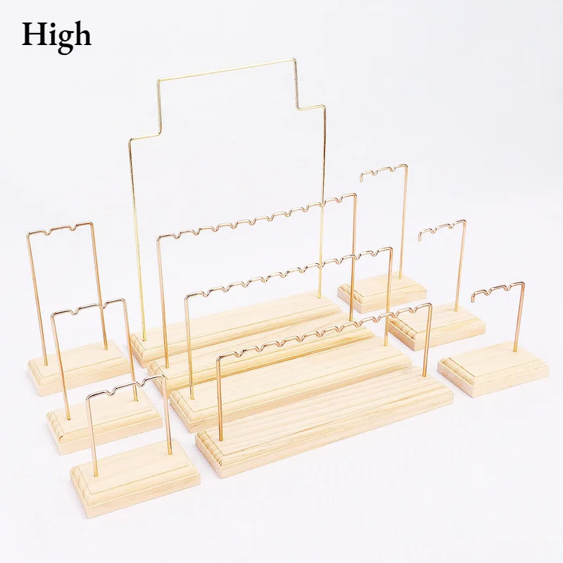 Solid Wood Earrings Storage Display Stand, Metal Brass Rod Stud Earrings Stand, Jewelry Display Stand, Pearl Play Shelf