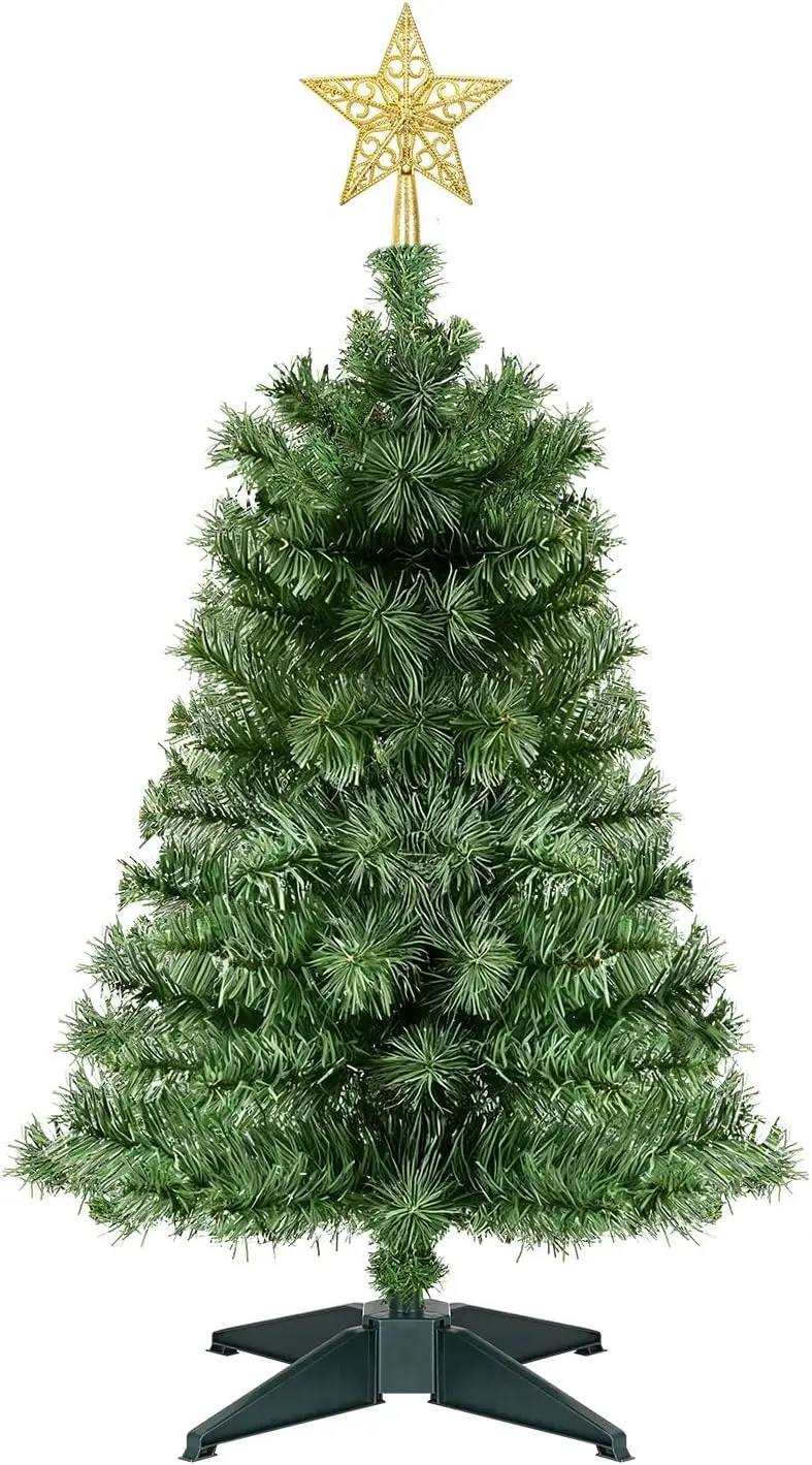 

3 Ft Artificial Christmas Tree, Mini Tabletop with 4-Leg Base, Green Indoor Outdoor Holiday Decor