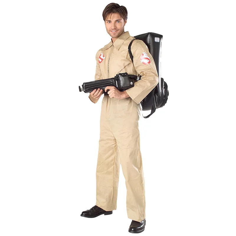 Halloween Children Father Ghostbusters Costumes Themed Cosplay Halloween Uniform Jumpsuit with Bag Ideal for Adults and Kids