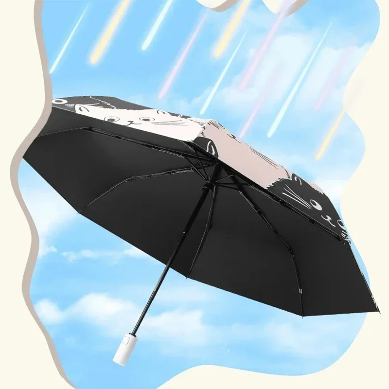 Cat Umbrellas Automatic Folding Rain And Sun Dual-Use Umbrella Black Coating Anti UV Kids Portable Parasol Girls Boys