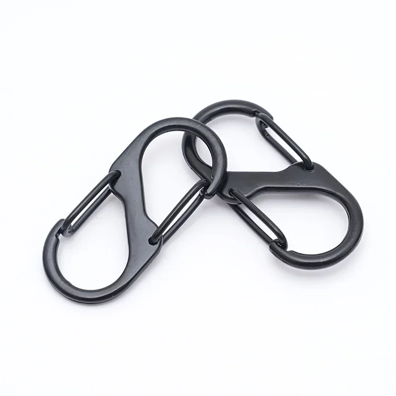 10pcs Stainless Steel S Type Carabiner With Lock Mini Keychain Hook Anti-Theft Outdoor Camping Backpack Buckle Key-Lock Tool