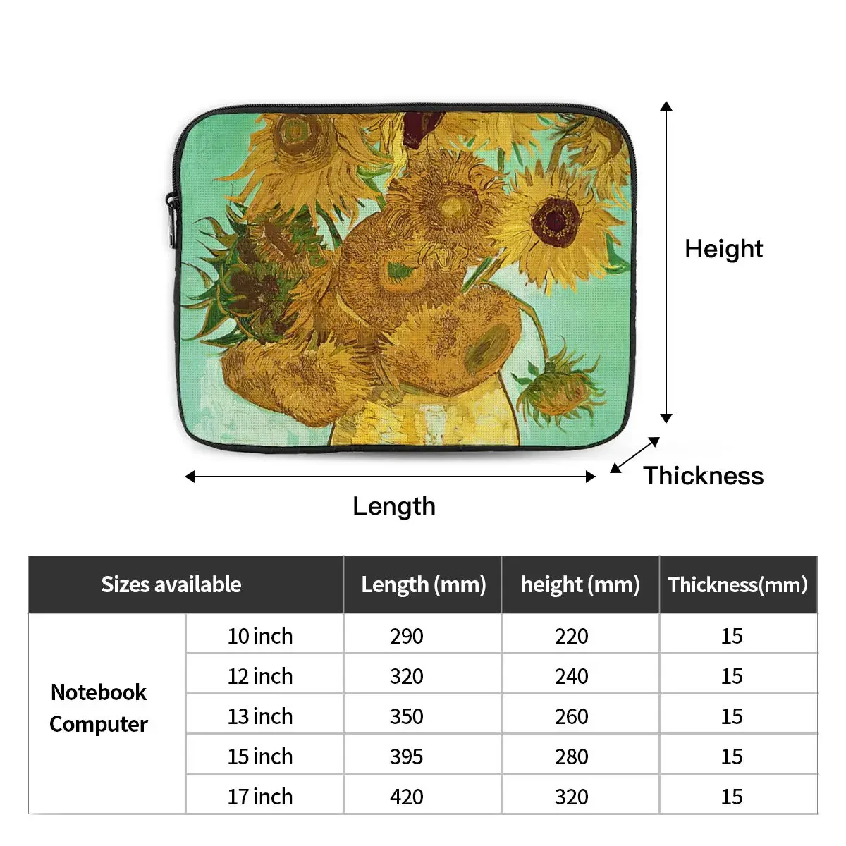 Van Gogh, Sunflowers By Van Gogh Pokrowiec na laptopa ipad Pokrowiec na laptopa Torba na laptopa Przenośny pokrowiec Fundas Pouch