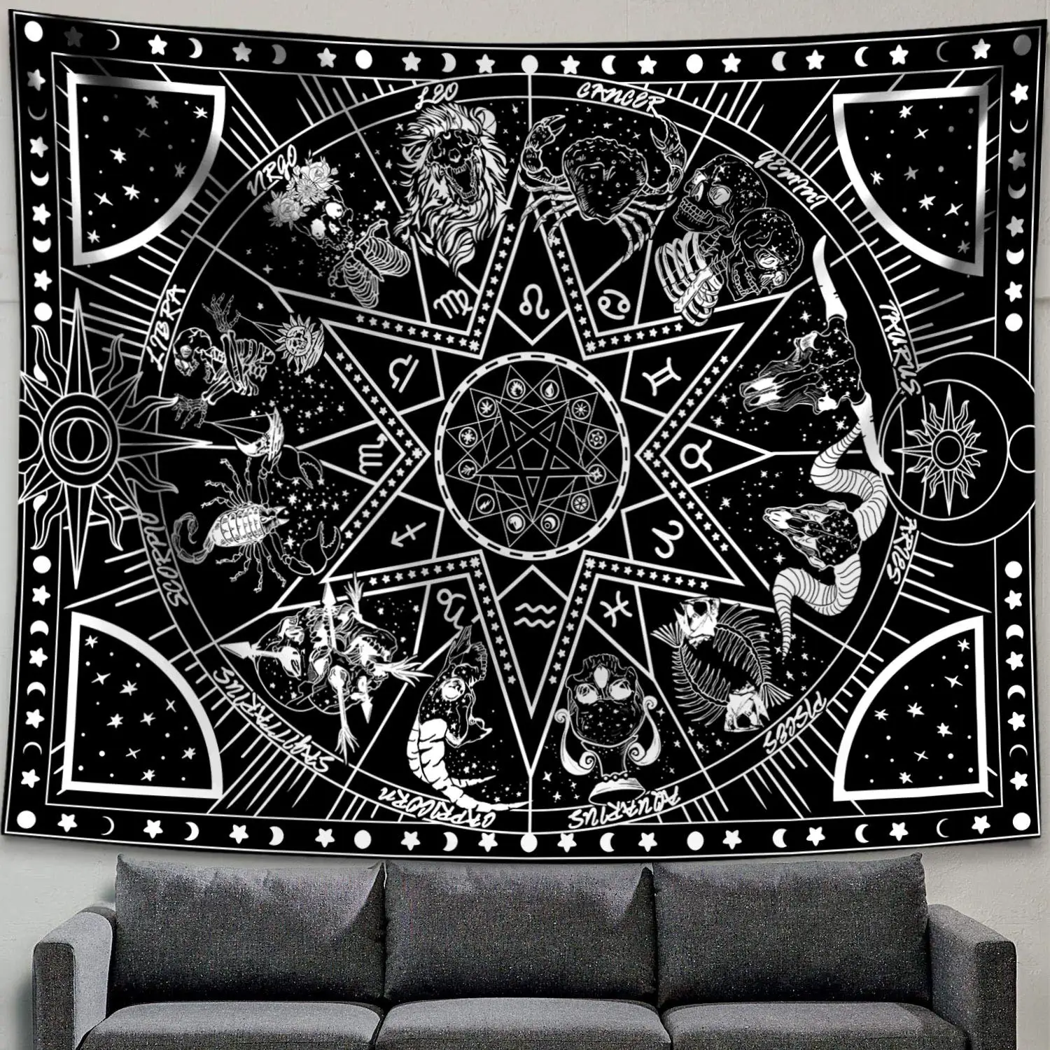 Moon Stars Constellations Tapestry Wall Tapestry Zodiac Galaxy Space Tapestry Bohemian Wall Hanging Art Tapestries Wall Blanket