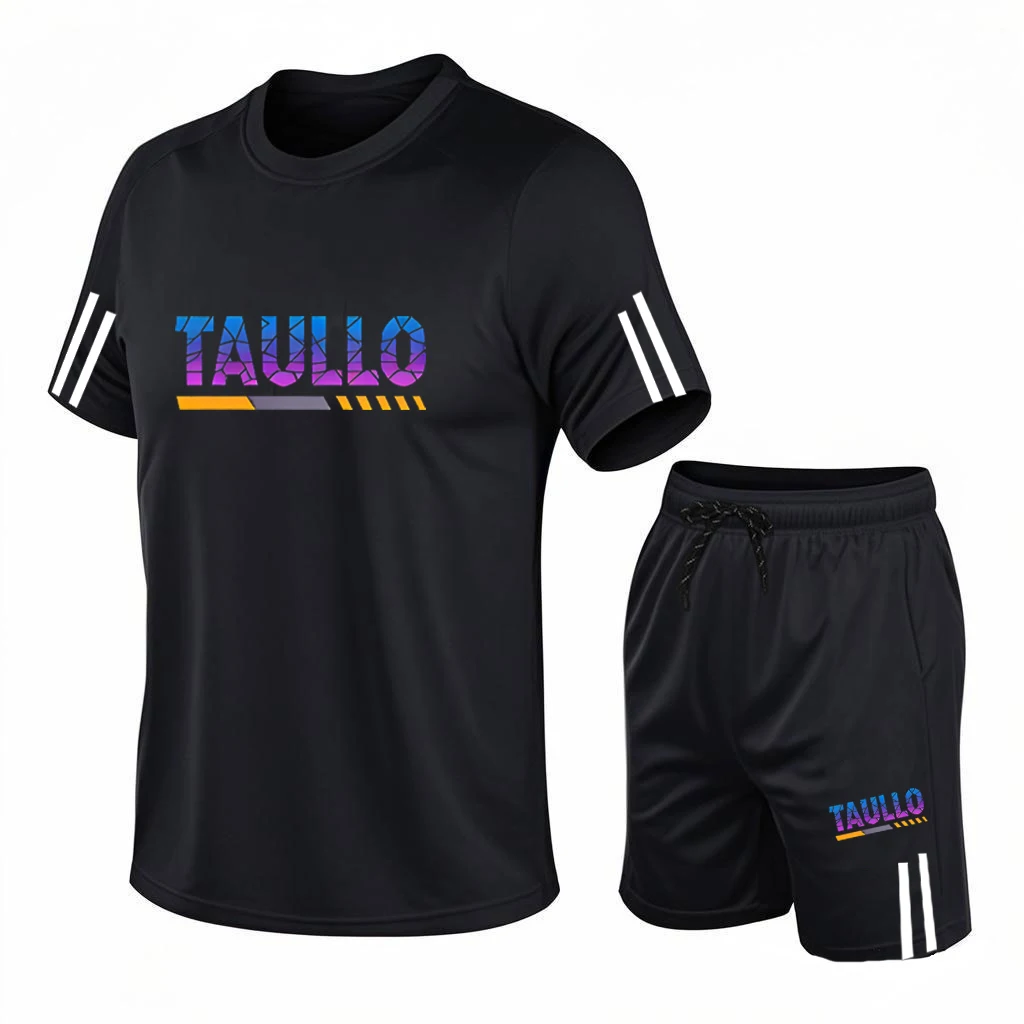 Summer men's brand mesh suit sportswear men's short sleeved suit, comfortable and breathable running suit jogging fitness suit m