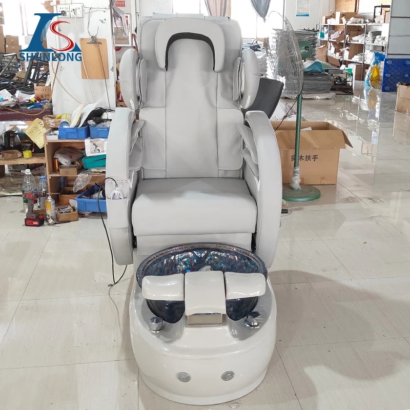 Electric Reclining Pedicure Spa Chair with Color Glass Foot Basin, Multi-function Massage Foot Bath Sofa for Beauty Salon Nail S