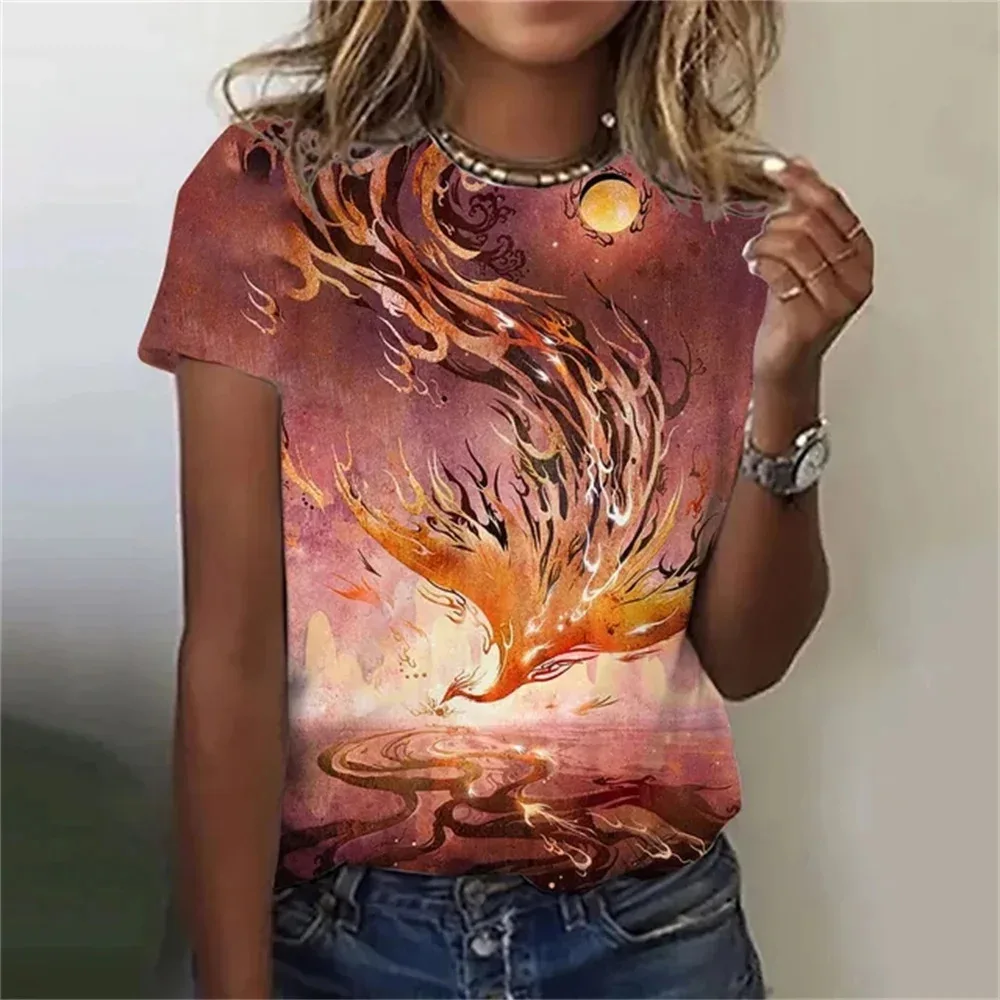 New Phoenix Series 3D Print T-Shirts Women Fashion O-Neck Short Sleeve T Shirt Y2k Harajuku Oversized Tees Tops Female Clothing