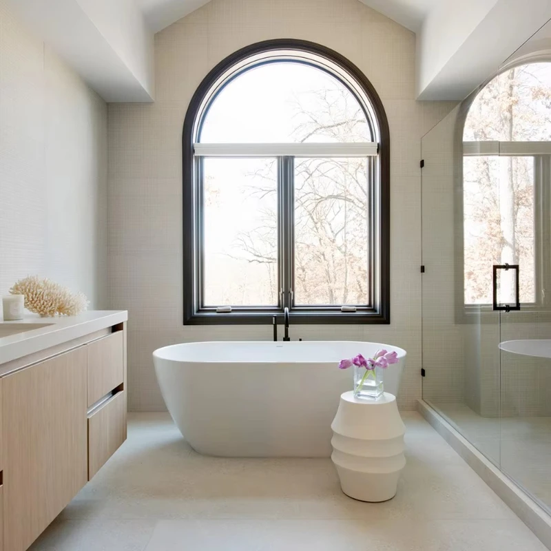 Finestra a battente con manovella ad arco in alluminio, decorazione domestica a doppio vetro