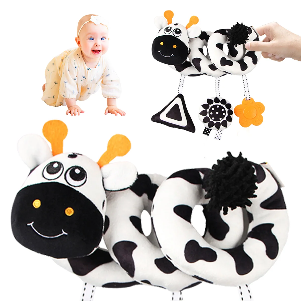 Black and White Spiral Car Seat Baby Toys, Hanging Toys Carseat Crib Stroller,  Newborn Shower Gifts for Baby Essentials