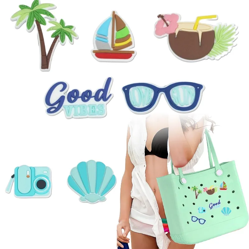 Beach Charms Bogg Bags Badge EVA Rubber Waterproof Women Tote Handbag Fashion Charm Buckles Pins Sac Crocs Bogg Bag Accessories