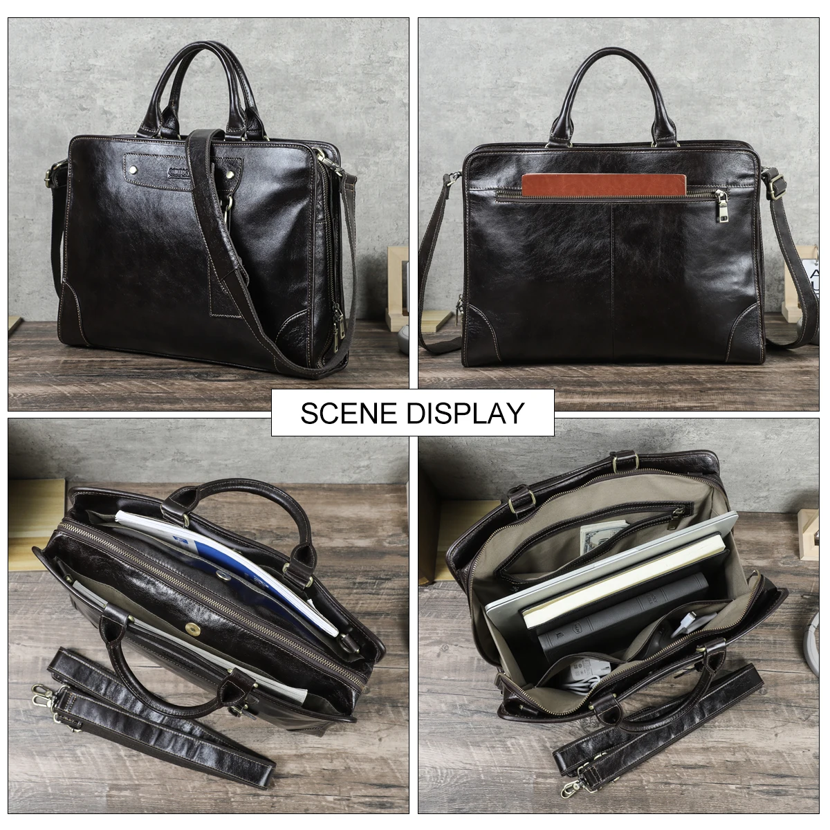 CONTACT'S Genuine Leather Business Bags for Men Luxury Designer Briefcase Office Bag Male Tote Laptop Bags for 14