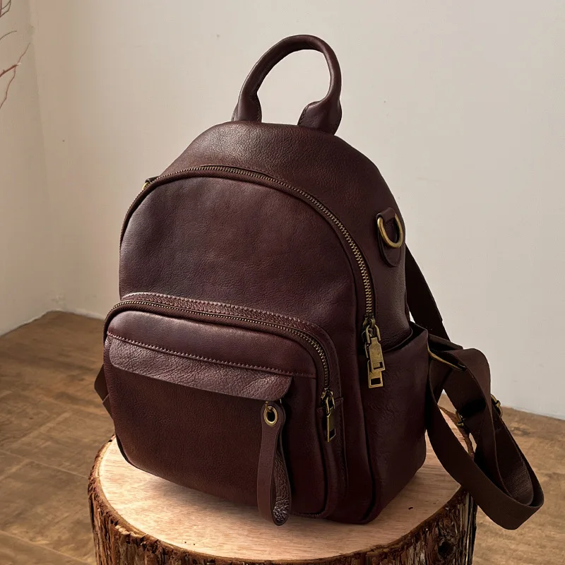 Casual Daily Woman Genuine Leather Backpack First Layer Cow Leather Shoulder Bags Fashion Ladies Cowhide Travel Tote Bag