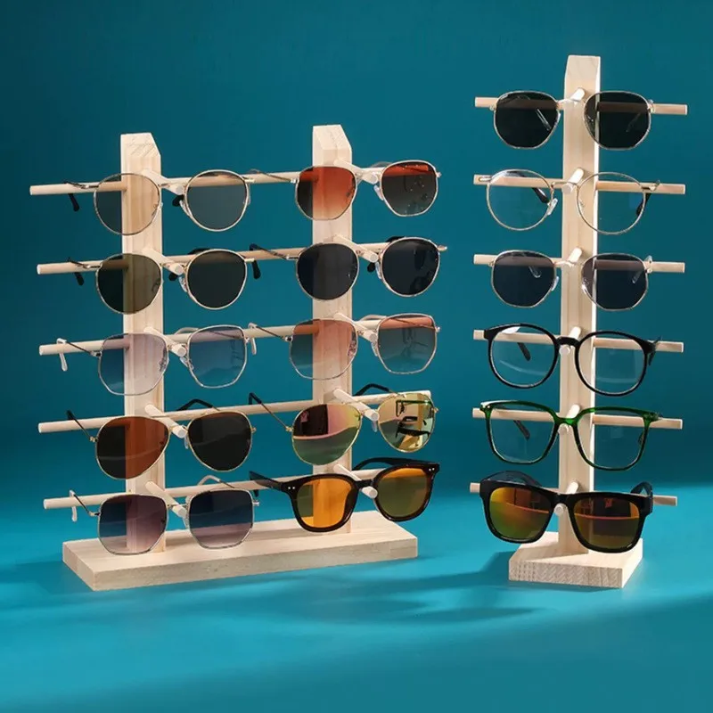 

Factory Price Multi Layers Sun Glasses Natural Wooden Display Eyeglasses Stands Shelf Glasses Holder Worked Great Assemblable