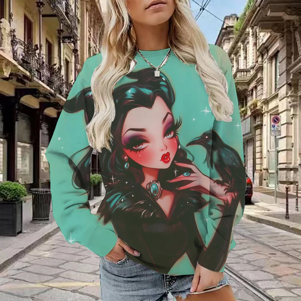 レトロディズニープリンセスクリスマス映画パターンパーカーレトロ80年代映画長袖パーカー四季カジュアルレディーススポーツウェア