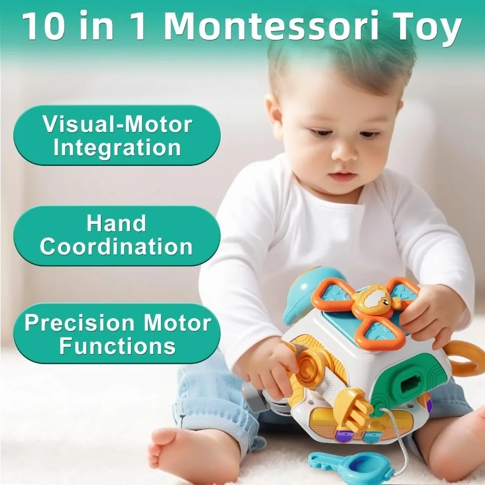 10-in-1 drukke bordkubus Vroeg onderwijs Montessori Zintuiglijke kleuren Kalme emoties Kinderen drukke bal voor 1-3 jaar oud