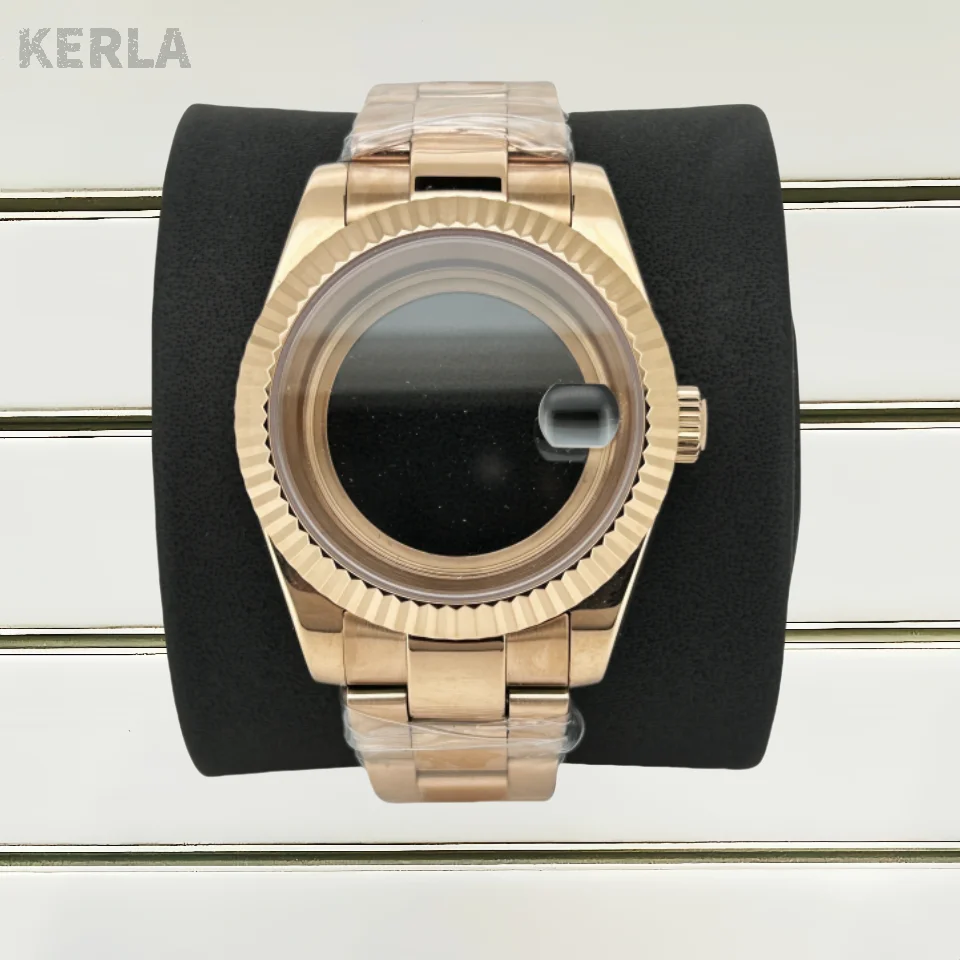 ローズゴールド 36 ミリメートル 39 ミリメートルステンレス鋼時計ケースストラップ DayJust NH35 NH36 4R/7S ムーブメント、フルサンド 3/5 ビーズ時計バンドオプション