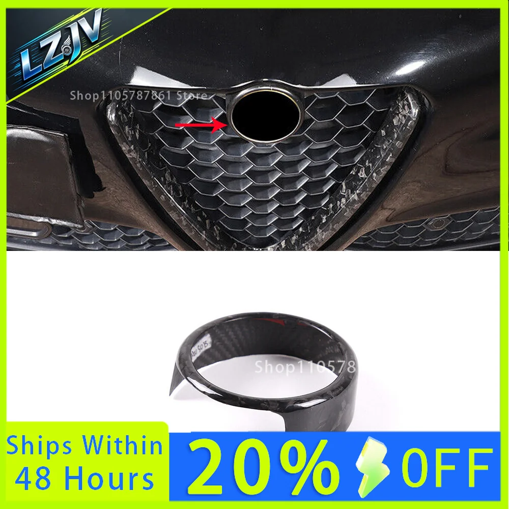 LZJV Car Accessories Forged Carbon Fiber Front Logo Emblem Badge Trim for Alfa Romeo Giulia 2017-2022