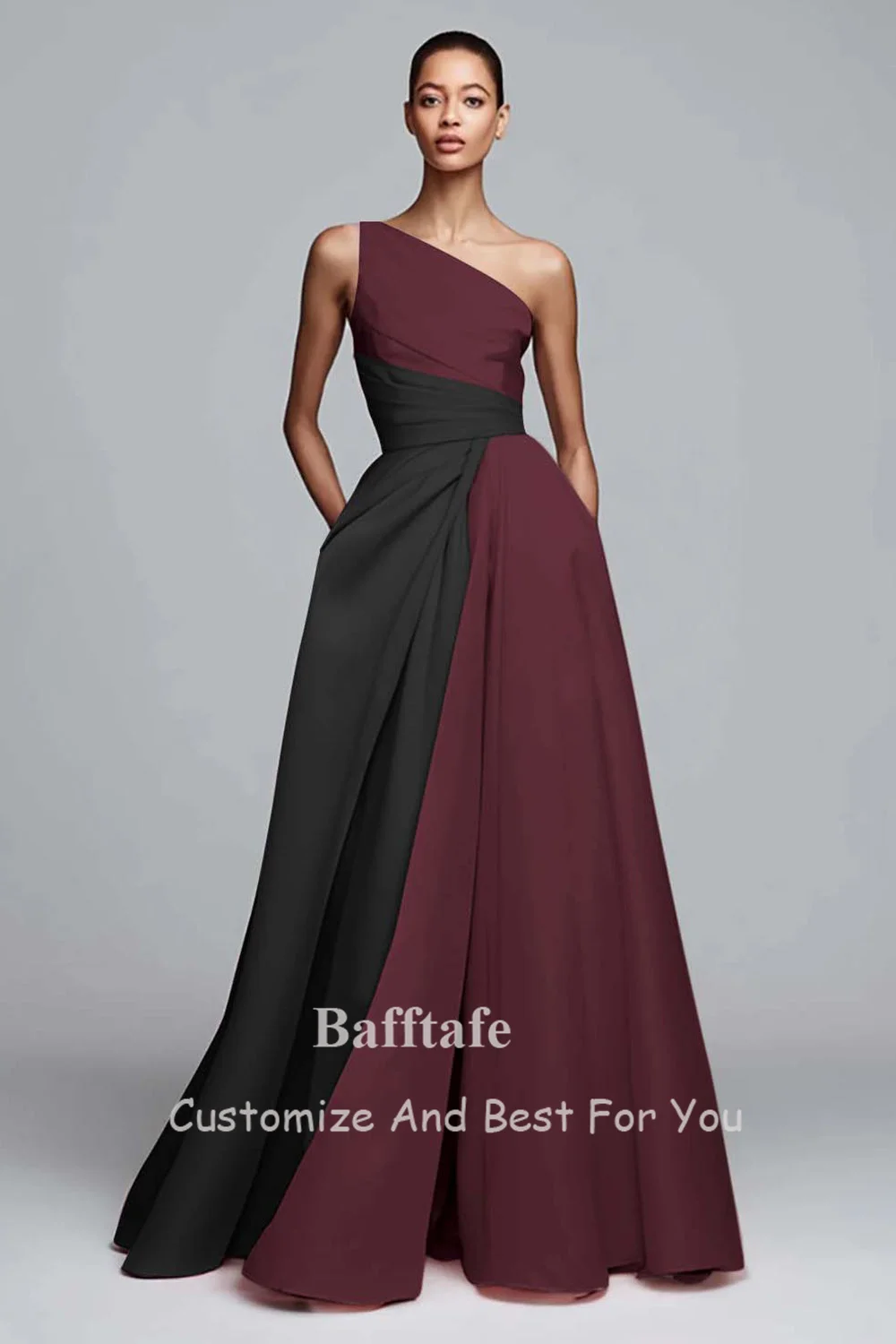 Bafftafe 2 Colors A Line Satin Customized Formal Prom Dresses One Shoulder Long Special Occasion Wedding Party Bridesmaid Dress image 5
