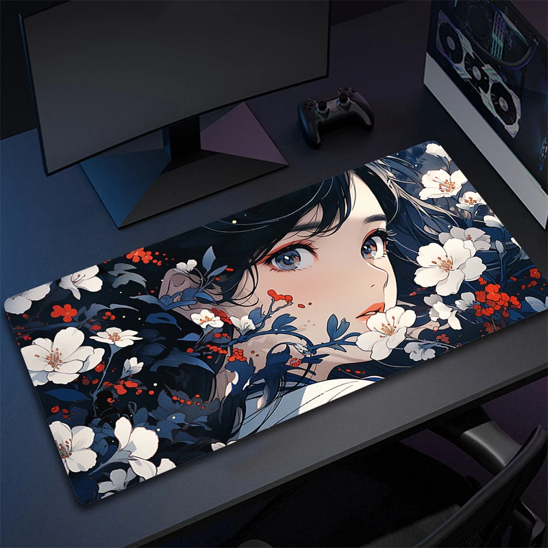 

Computer Mouse Pad Kawaii Anime Girl Mousepad Gamer Large Gaming Mouse Mat XL Non-Slip Keyboard Mat Game Locking Edge Table Mats