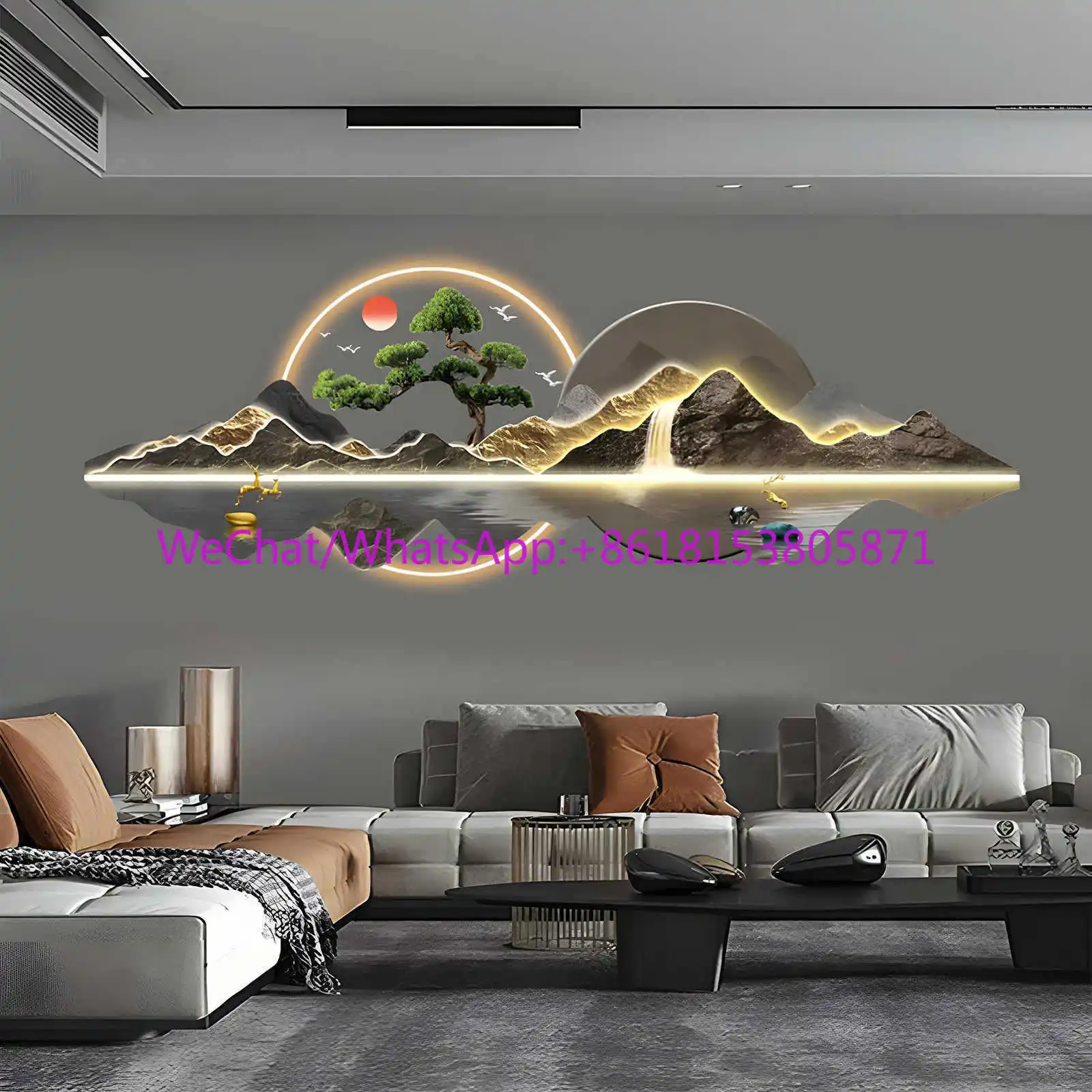 LED light hanging painting new living room office sofa background wall decorative painting Rizhao Jinshan