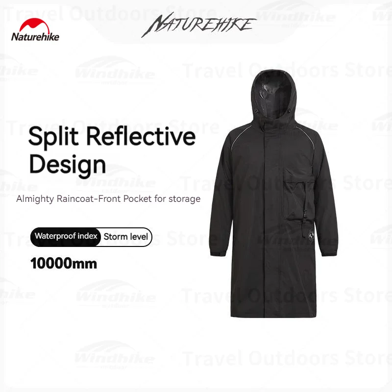 Imagem -05 - Naturehike Raincoat Preto com Faixa Reflexiva Moda Adulto Impermeável Longo Raincoat Homens Rain Coat com Capuz para Caminhadas ao ar Livre