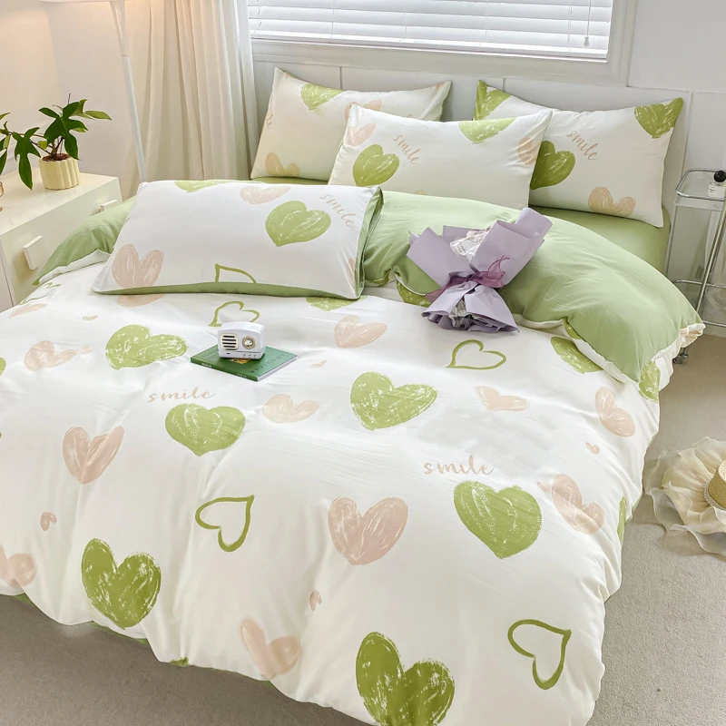 Love printing Class A washable four-piece set, polished quilt cover, bed sheet, student dormitory four-piece set