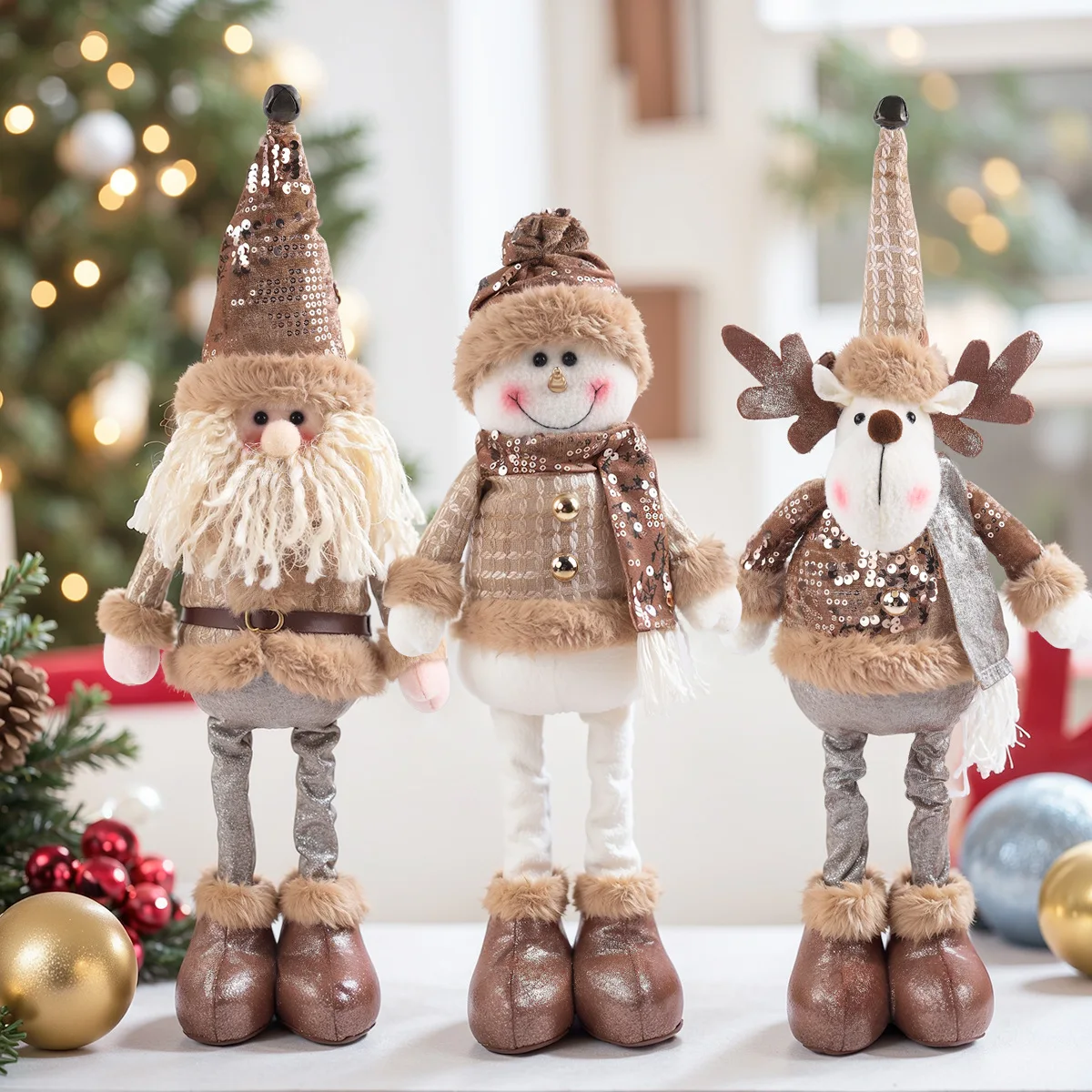 

Christmas Decoration Items Vintage Checkered Fabric Doll Stretchable Design Desktop Office Home Decoration Gift Wholesale